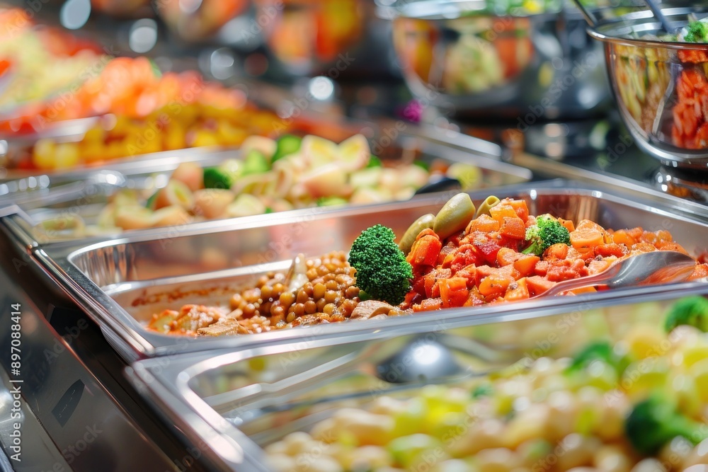 food assortment at buffet with self-service food assortment at buffet with self-service