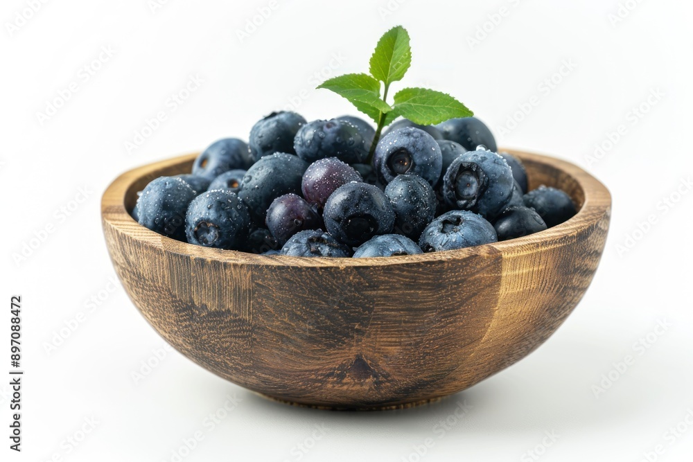 Fresh Blueberries in Wooden Bowl on White Background. Ripe and Juicy Fresh Blueberries in Wooden Bowl on White Background. Ripe and Juicy