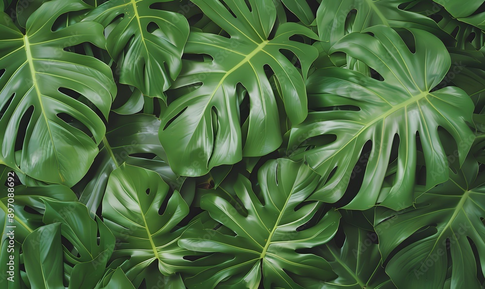 Tropical Monstera Leaves, Generative AI Tropical Monstera Leaves, Generative AI