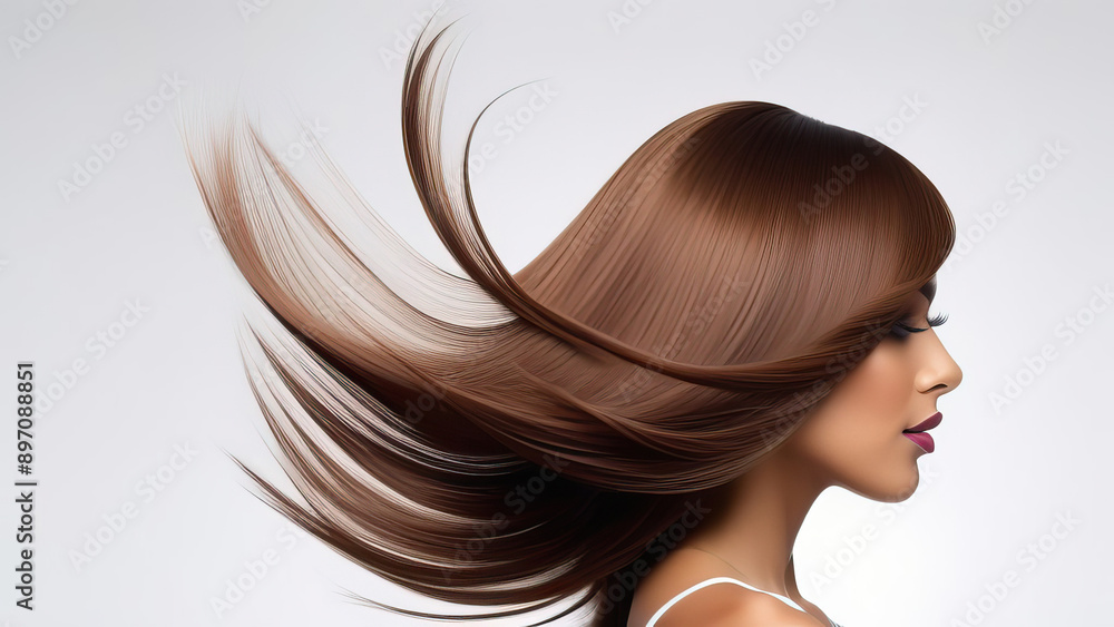 Brunette Woman's Flowing Locks for Hair Care Advertisement Brunette Woman's Flowing Locks for Hair Care Advertisement