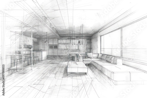 drawing of a live  wire frame home interior