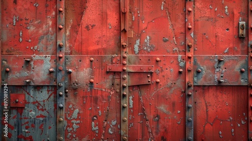 The garage door is a beautiful shade of rusty red, adding character to the house © FryArt