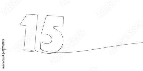 A single line drawing of a fifteen symbol. Continuous line fifteenth number icon. One line icon. Vector illustration.