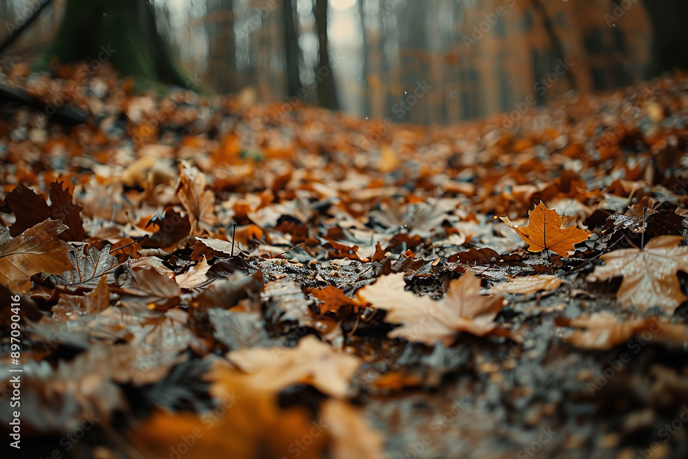 Autumn Forest Floor with Damp Earth and Fallen Leaves Close-Up Autumn Forest Floor with Damp Earth and Fallen Leaves Close-Up