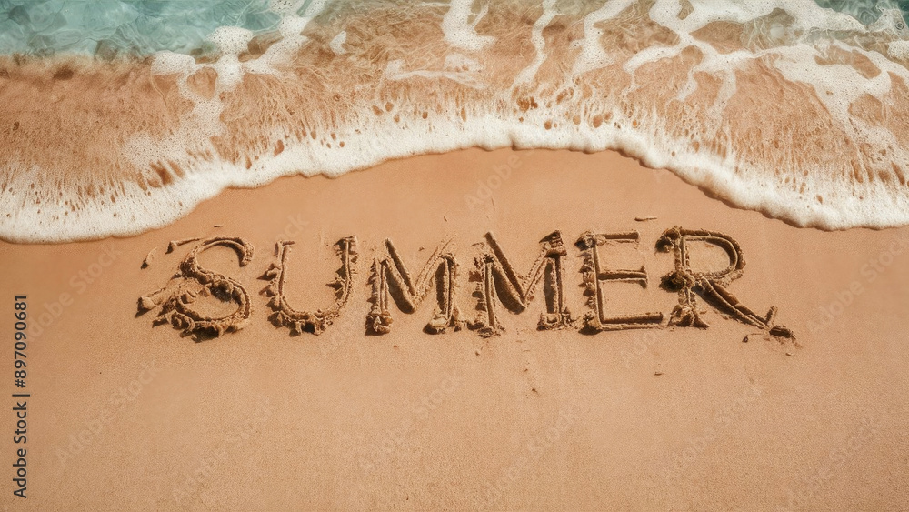 Fototapeta premium The inscription Summer on the sand of the beach.