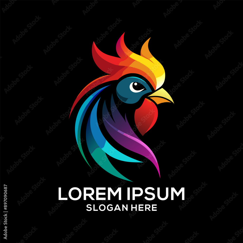 Obraz premium Rooster logo colorful gradient illustration. Restaurant brand logo vector. Brand idea logo vector. 