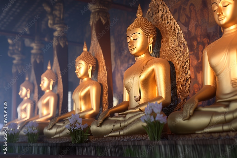 Fototapeta premium Golden Buddha statue in the temple