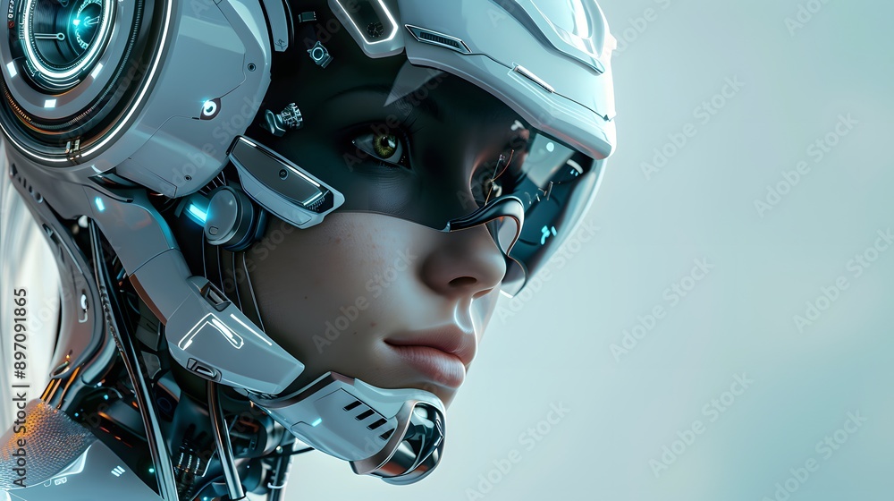 Femmebot. Futuristic female cyborg blend of human and robotic traits concept Femmebot. Futuristic female cyborg blend of human and robotic traits concept