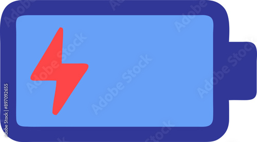 Blue battery with red lightning bolt, a symbol for energy and power