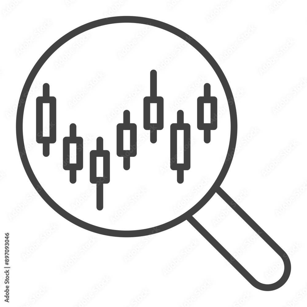Magnifying Glass and Candlestick Chart Searching vector Magnifier outline icon or design element