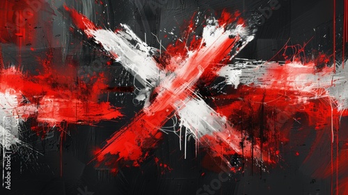 Abstract Red and White Brushstrokes on a Black Background