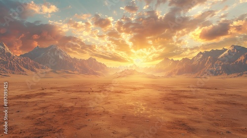 Sunset Over a Desolate Mountainous Landscape
