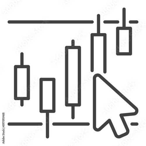 Mouse Cursor on Candlestick Chart vector icon or symbol in thin line style