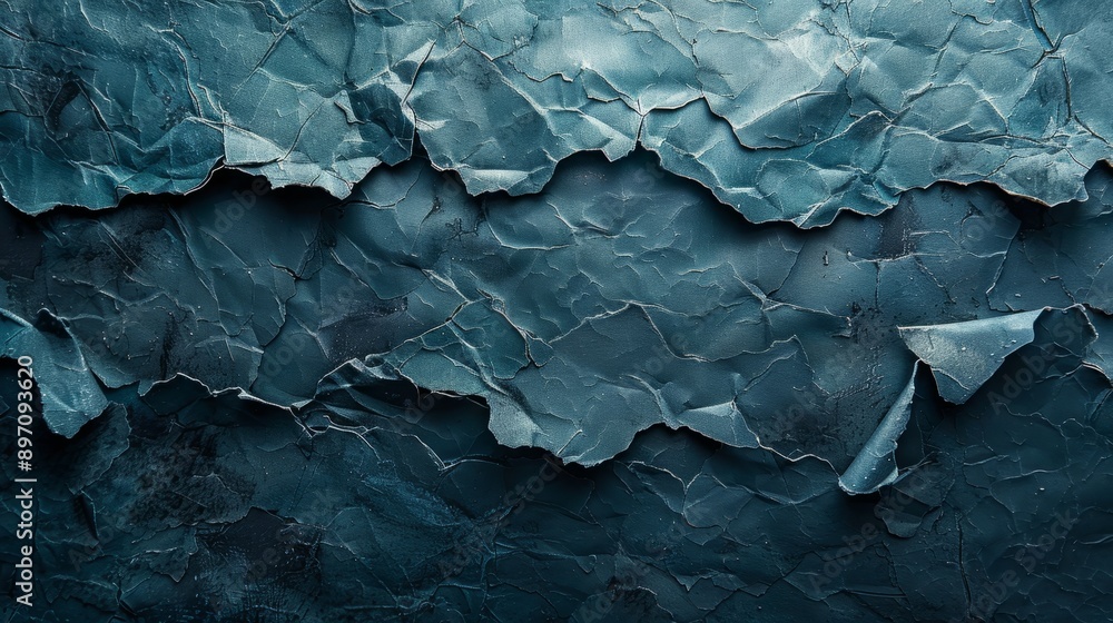 Fototapeta premium A striking closeup macro photograph capturing torn paper with a beautiful teal blue hue