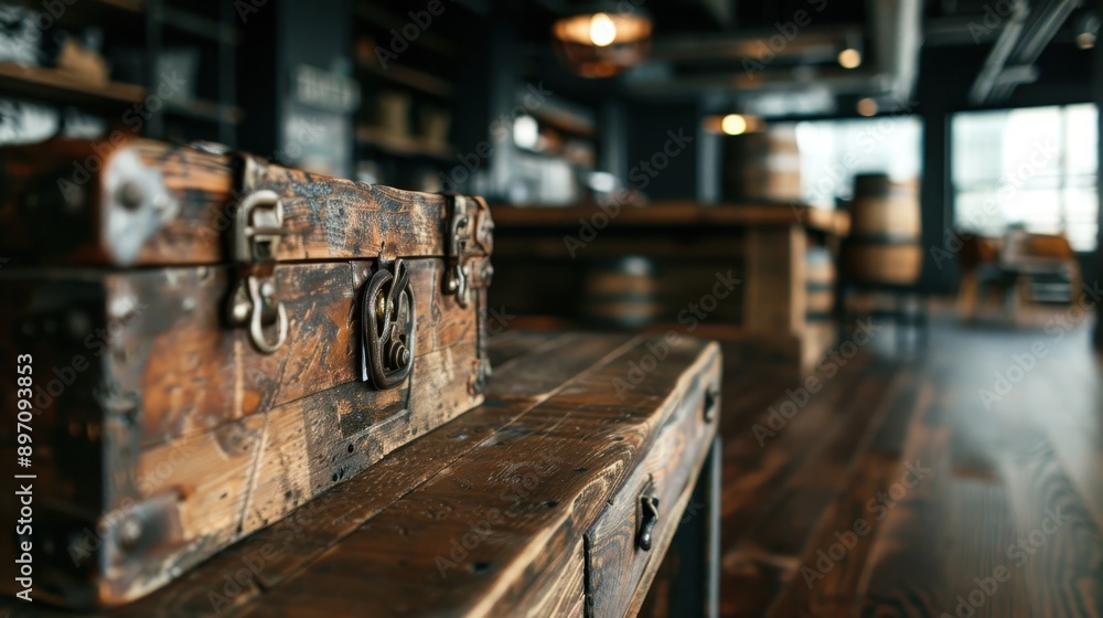 A rustic wooden chest is showcased in a cozy and warm cafe setting, surrounded by wooden decor and a comfortable atmosphere, evoking a sense of nostalgia and charm. A rustic wooden chest is showcased in a cozy and warm cafe setting, surrounded by wooden decor and a comfortable atmosphere, evoking a sense of nostalgia and charm.