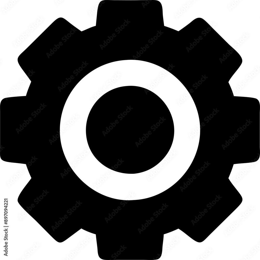 A stylish black gear featuring a white circle at its center A stylish black gear featuring a white circle at its center