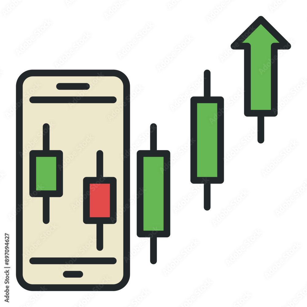 Uptrend crypto formation on Smart Phone Screen vector mobile trading colored icon or design element Uptrend crypto formation on Smart Phone Screen vector mobile trading colored icon or design element