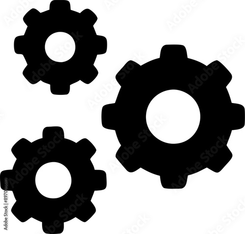 Three gears with circular centers on a white backdrop