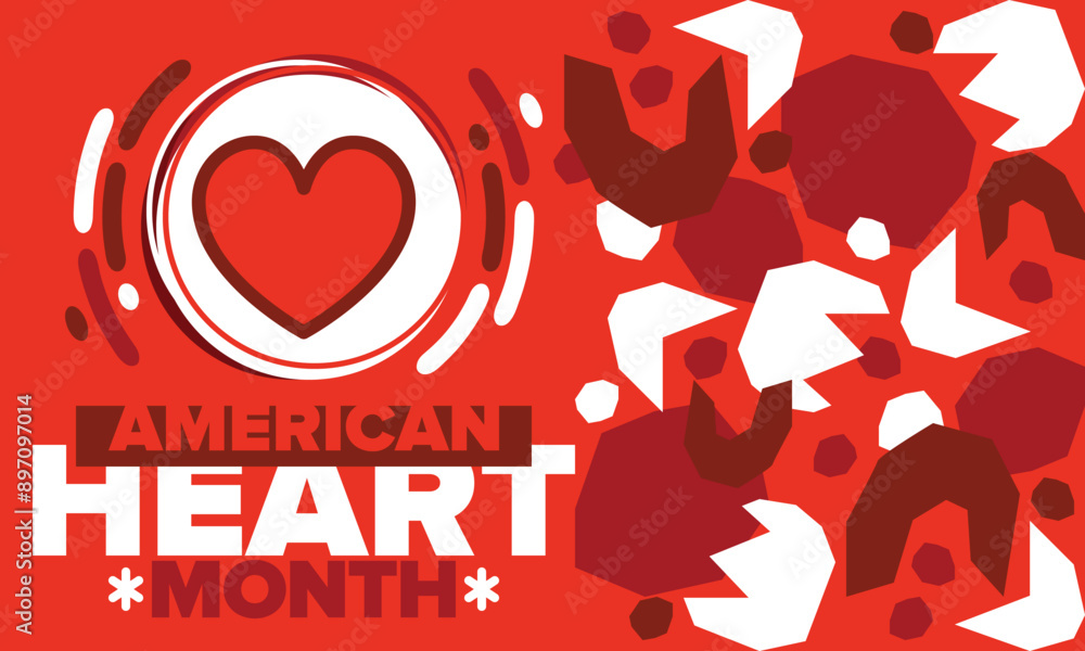American Heart Month in United States. Celebrate annual in February. Nationwide problem of heart and blood vessel diseases. Medical healthcare concept. Support and protection campaign. Vector poster American Heart Month in United States. Celebrate annual in February. Nationwide problem of heart and blood vessel diseases. Medical healthcare concept. Support and protection campaign. Vector poster
