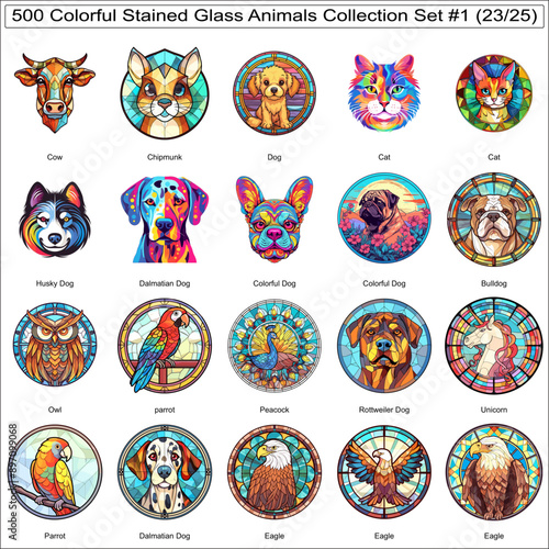 Colorful Stained Glass Cute Animals Bundle Collection Set of 500 Animals Part 23