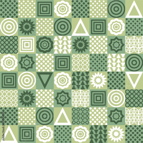 seamless pattern with shapes winter green three color used Geometrical Pattern background