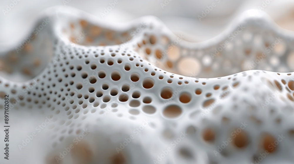 Porous Dreamscape: An otherworldly close-up of a porous, undulating landscape, its smooth, white surface punctuated by a network of perfectly formed holes. Porous Dreamscape: An otherworldly close-up of a porous, undulating landscape, its smooth, white surface punctuated by a network of perfectly formed holes.
