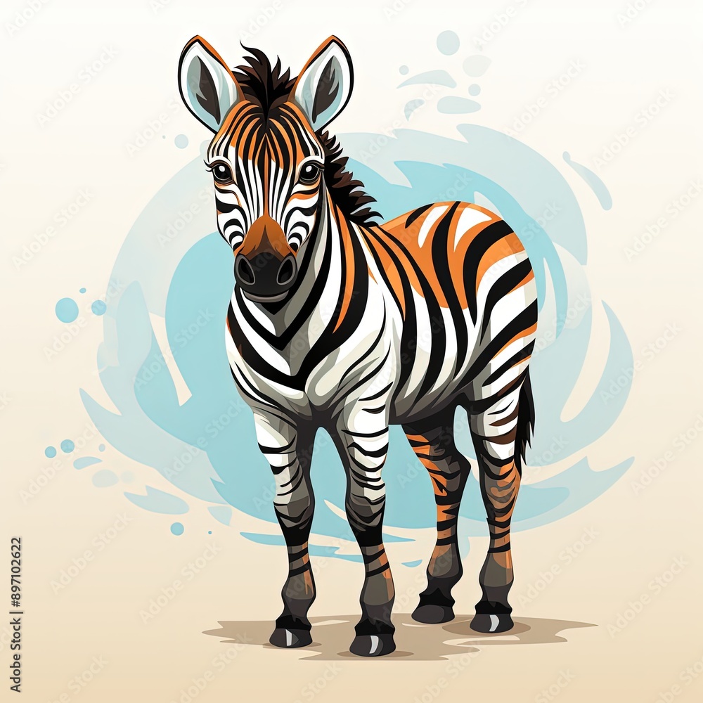 Fototapeta premium Adorable Little Zebra in a Flat Colored Cartoon Style