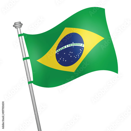 Brasil waving flag on a flagpole