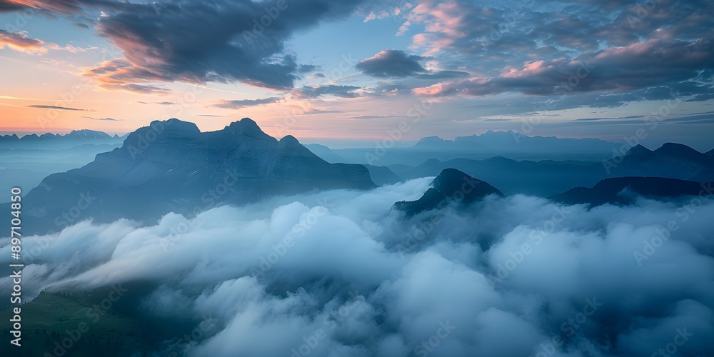 Clouds at dawn over the majestic Santis and Saxer Lucke mountains, aerial view Clouds at dawn over the majestic Santis and Saxer Lucke mountains, aerial view