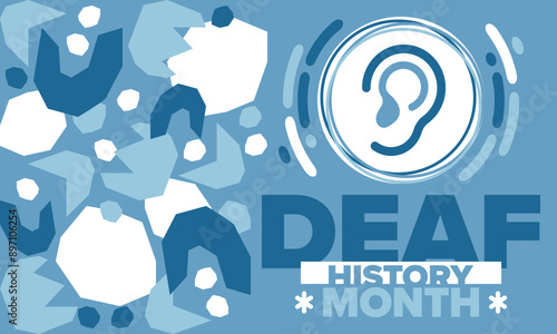 National Deaf History Month. Celebrated from March through April in United States. In honour of the achievement of the deaf and hard of hearing. Poster, postcard, banner. Vector illustration