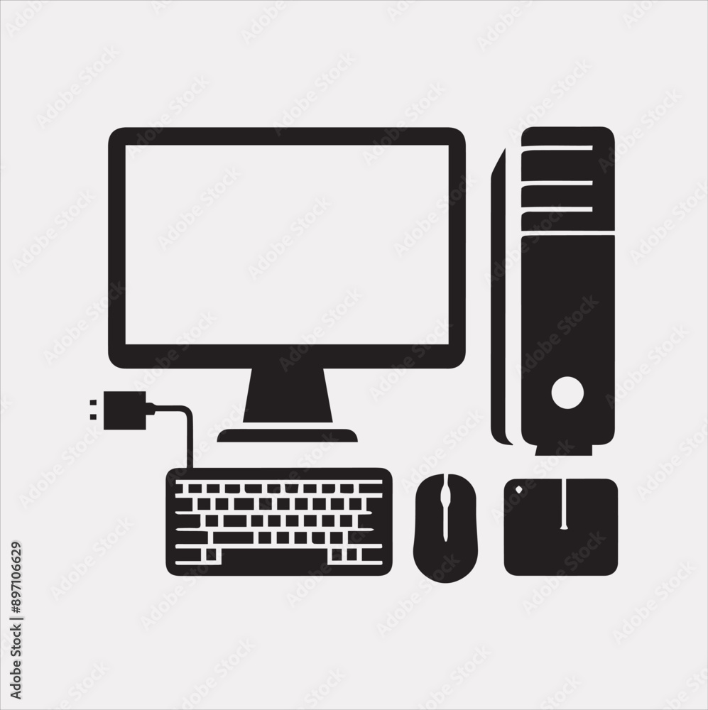 computer vector silhouette on white background computer vector silhouette on white background