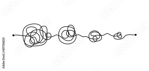 Abstract image of an unraveling line, showcasing a continuous, flowing thread that twists and turns. Symbolizes complexity and movement, ideal for artistic and conceptual themes. Untangling line.