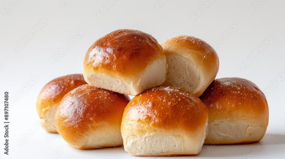 Stack of freshly baked bread rolls on white background Stack of freshly baked bread rolls on white background