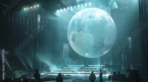 Concert stage with a giant, translucent sphere as the centerpiece