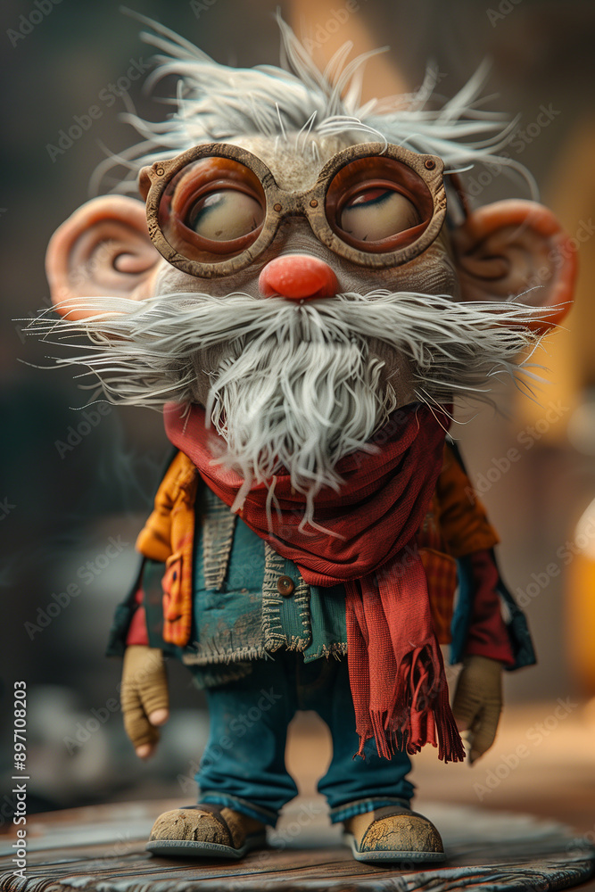 Portrait of a cute 3d old man character 3d rendering