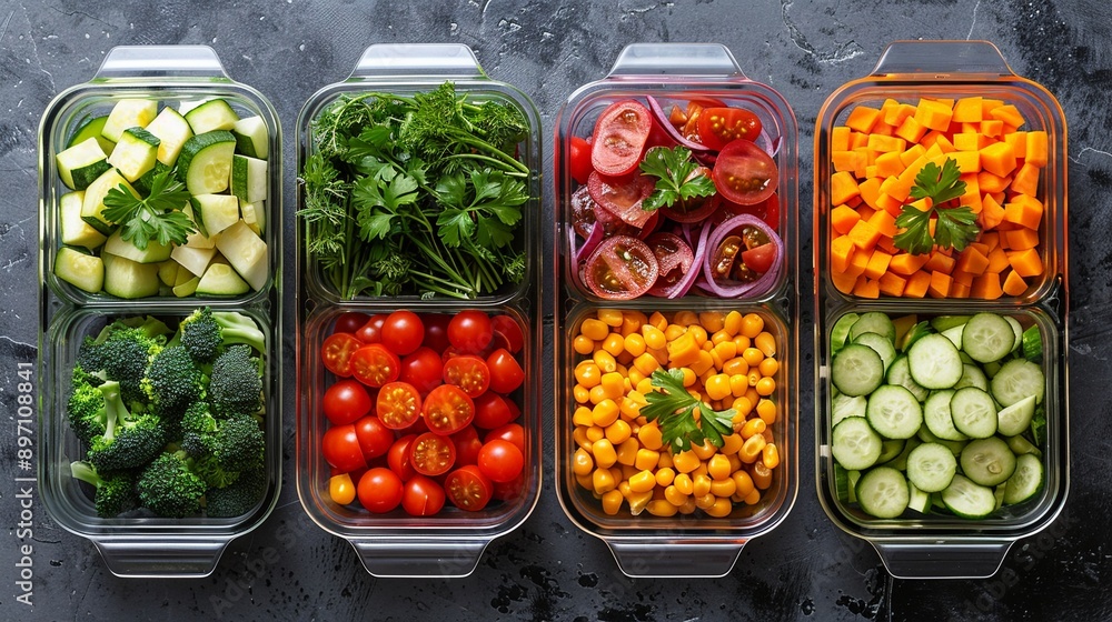 Healthy meal prep containers modern style clean lines neutral background organized layout Healthy meal prep containers modern style clean lines neutral background organized layout