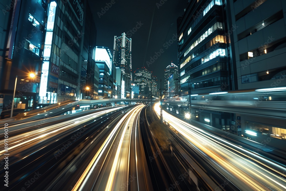 Naklejka premium ai generative night city timelapse at high speed