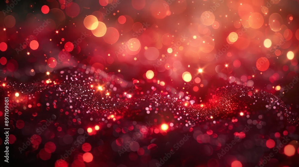 A mesmerizing backdrop filled with abstract red glitter and sparkling bokeh lights A mesmerizing backdrop filled with abstract red glitter and sparkling bokeh lights