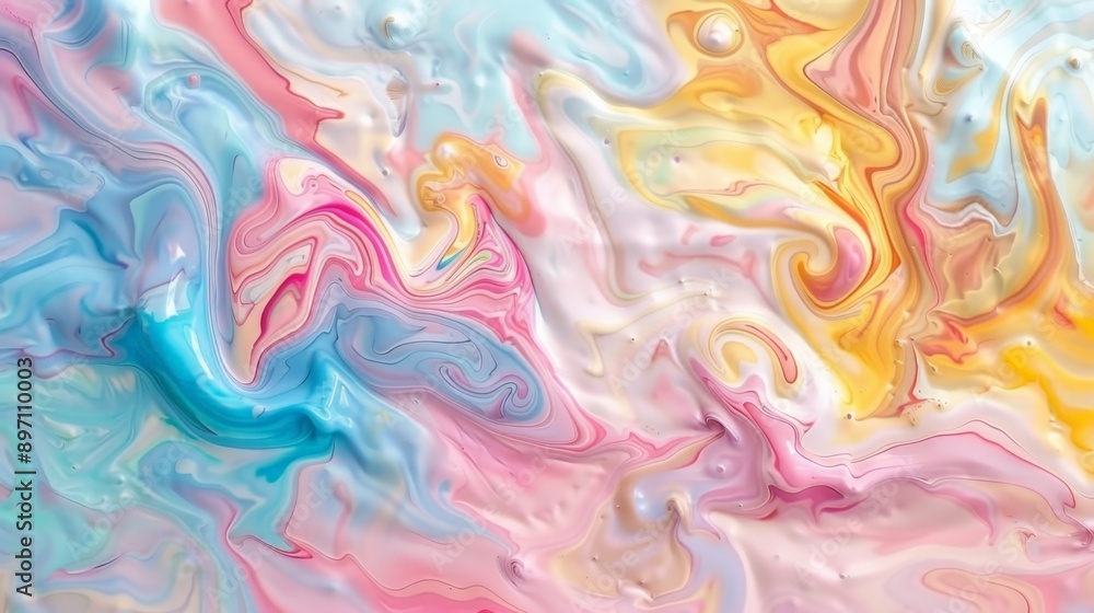 Pastel colored paints blending together to create abstract swirls and bubbles in a unique design Pastel colored paints blending together to create abstract swirls and bubbles in a unique design