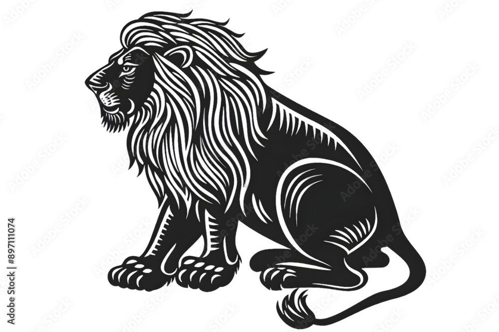 Obraz premium Hand drawn lion silhouette in a minimal style. Black and white graphic illustration isolated on transparent background