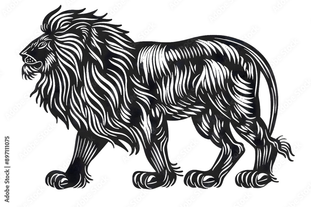 Obraz premium Hand drawn lion silhouette in a minimal style. Black and white graphic illustration isolated on transparent background