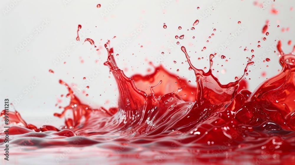 The vibrant red liquid splashes intensely, forming a striking and captivating pattern The vibrant red liquid splashes intensely, forming a striking and captivating pattern