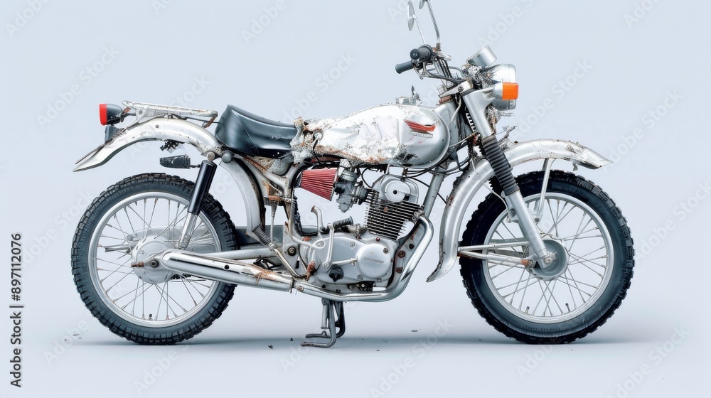 Damaged Contemporary Asian Motorcycle on Isolated White Background Damaged Contemporary Asian Motorcycle on Isolated White Background