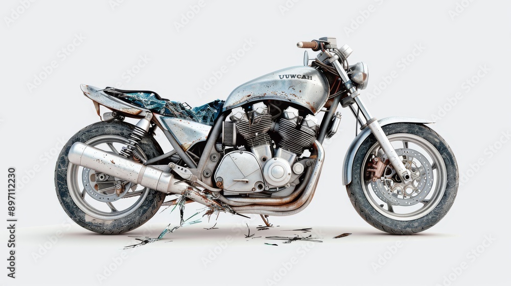 Severely Damaged Modern Asian Motorcycle in Isolated Accident Scene Severely Damaged Modern Asian Motorcycle in Isolated Accident Scene