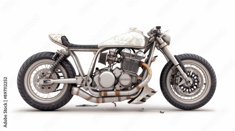Severely Damaged Modern Asian Motorcycle Involved in Accident Isolated on White Background Severely Damaged Modern Asian Motorcycle Involved in Accident Isolated on White Background