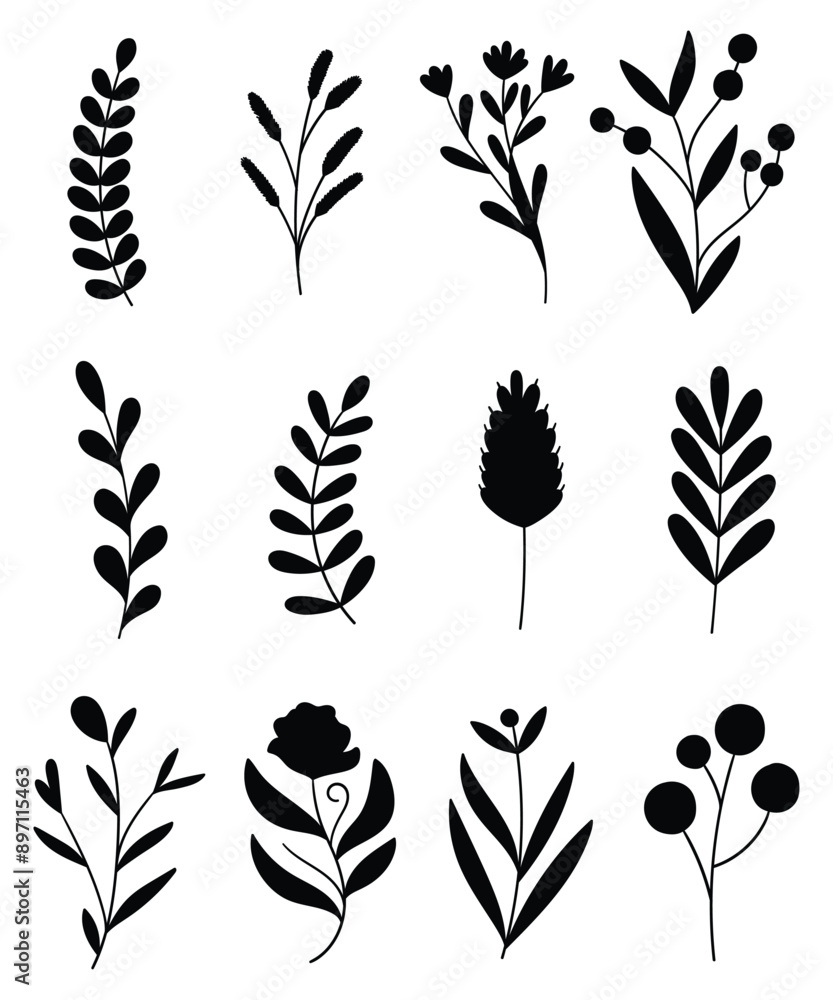 Hand Drawn Flower silhouette. Hand Drawn Flower silhouette.
