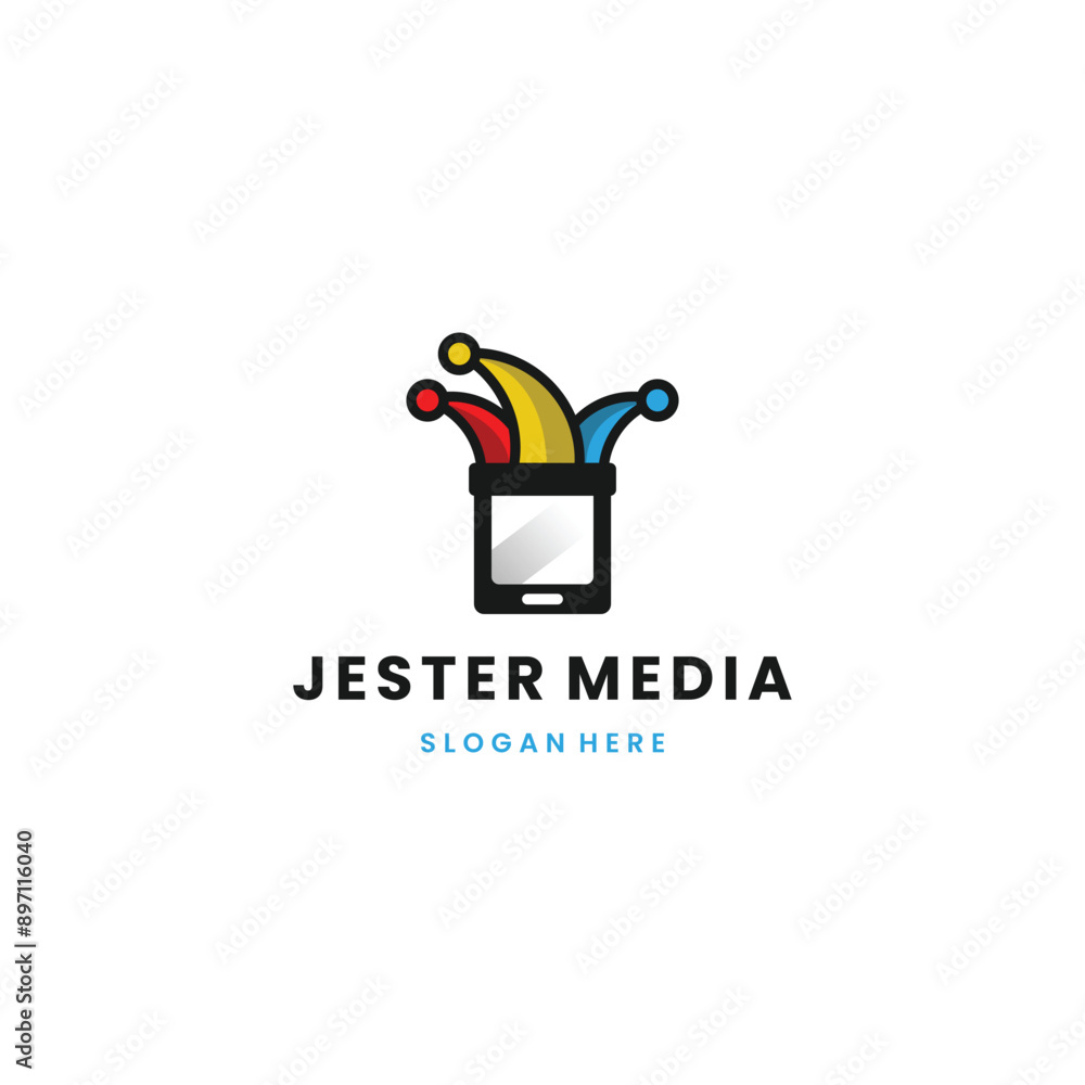 Simple illustration template jester hat with phone logo design modern concept Simple illustration template jester hat with phone logo design modern concept
