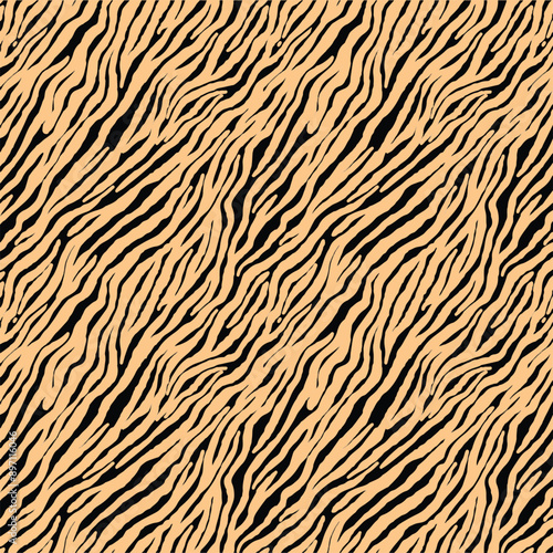 Seamless pattern featuring tiger and leopard skin textures with stripes and fur, showcasing a wildlife-inspired design for wallpaper or art