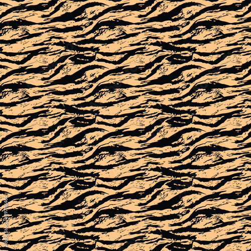 Seamless tiger skin texture pattern on a natural wooden background with desert-like sandy waves