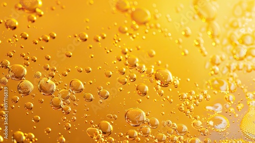 Wallpaper Mural Condensation water or beer droplets on glass yellow background. Rain drops on window, abstract wet texture, cold juice or champagne alcohol beverage in wineglass. AI generated illustration Torontodigital.ca